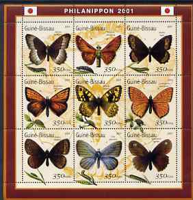 Guinea - Bissau 2001 Philanippon Stamp Exhibition - Butterflies perf sheetlet containing 9 values (350 FCFA) unmounted mint Mi 1499-1507, stamps on stamp exhibitions, stamps on butterflies
