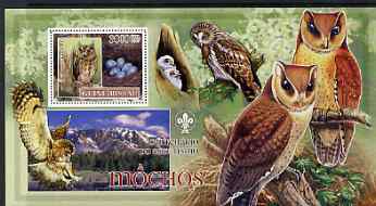 Guinea - Bissau 2007 Birds - Owls #2 large perf s/sheet containing 1 value (Scout logo in background) unmounted mint, stamps on , stamps on  stamps on birds, stamps on  stamps on scouts, stamps on  stamps on owls, stamps on  stamps on birds of prey