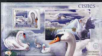 Guinea - Bissau 2007 Birds - Swans large perf s/sheet containing 1 value (Scout logo in background) unmounted mint, stamps on birds, stamps on scouts, stamps on swans