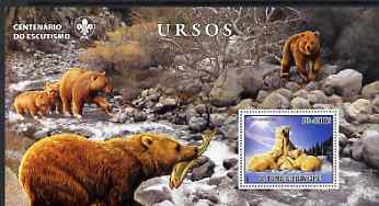 St Thomas & Prince Islands 2007 Bears large perf s/sheet containing 1 value (Scout logo in background) unmounted mint, stamps on , stamps on  stamps on animals, stamps on  stamps on bears, stamps on  stamps on scouts