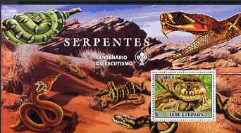 St Thomas & Prince Islands 2007 Snakes large perf s/sheet containing 1 value (Scout logo in background) unmounted mint, stamps on animals, stamps on reptiles, stamps on snakes, stamps on scouts, stamps on snake, stamps on snakes, stamps on 