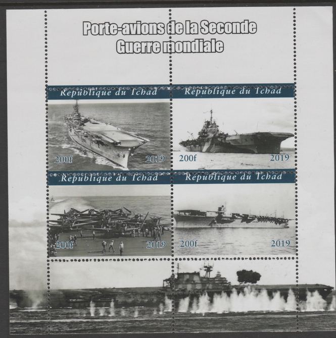 Chad 2019 Aircraft Carriers of WW2 perf sheetlet containing 4 values unmounted mint. , stamps on ships, stamps on , stamps on flat-tops, stamps on aircraft carriers, stamps on ww2