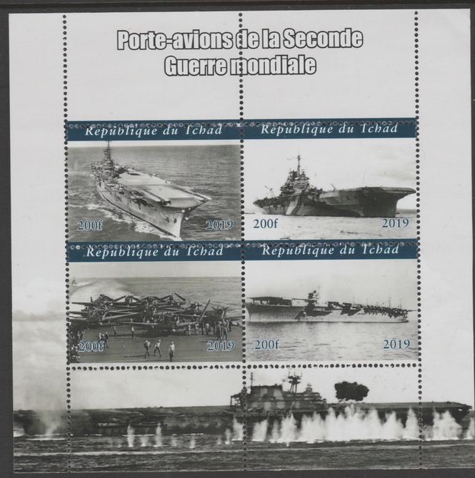 Chad 2019 Aircraft Carriers of WW2 perf sheetlet containing 4 values unmounted mint. 