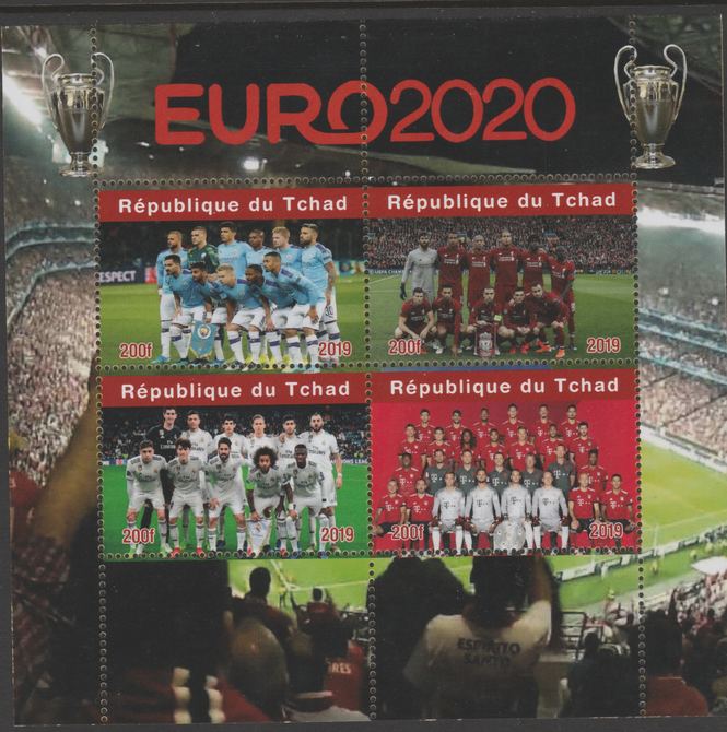 Chad 2019 EURO 2020 Football Championship perf sheetlet containing 4 values unmounted mint. , stamps on football