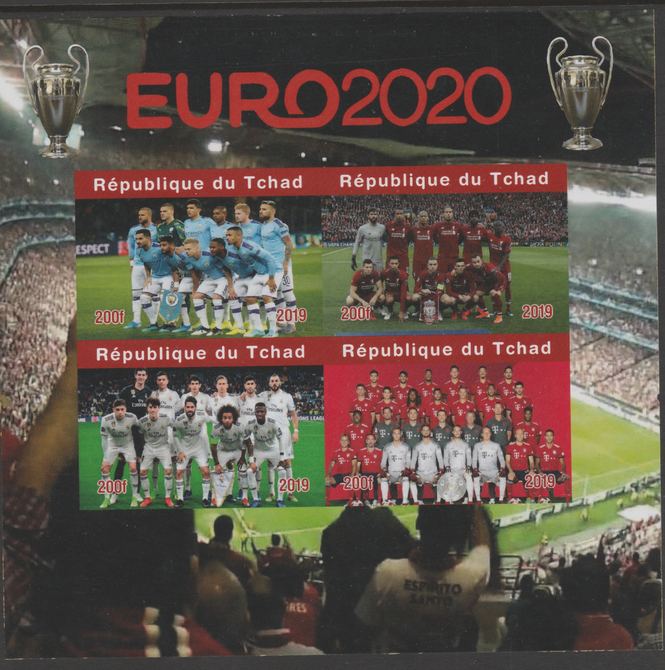 Chad 2019 EURO 2020 Football Championship imperf sheetlet containing 4 values unmounted mint. , stamps on , stamps on  stamps on football