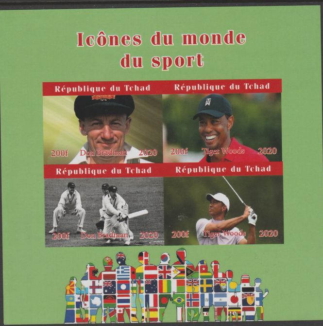 Chad 2020 Icons from the World of Sport #2 imperf sheetlet containing 4 values unmounted mint. , stamps on , stamps on  stamps on sport, stamps on  stamps on cricket, stamps on  stamps on golf, stamps on  stamps on flags