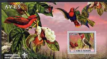 St Thomas & Prince Islands 2007 Birds #1 large perf s/sheet containing 1 value (Scout logo in background) unmounted mint, stamps on birds, stamps on scouts