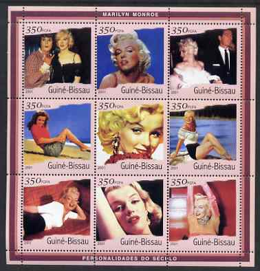 Guinea - Bissau 2001 Marilyn Monroe #1 perf sheetlet containing 9 values (9 x 350 FCFA) unmounted mint Mi 1911-19, stamps on , stamps on  stamps on personalities, stamps on  stamps on movies, stamps on  stamps on cinema, stamps on  stamps on films, stamps on  stamps on marilyn monroe