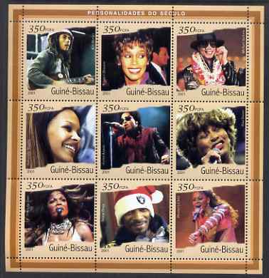 Guinea - Bissau 2001 Pop Stars perf sheetlet containing 9 values (9 x 350 FCFA) unmounted mint Mi 1902-10, stamps on personalities, stamps on music, stamps on pops, stamps on rock