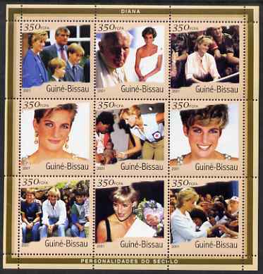 Guinea - Bissau 2001 Princess Diana perf sheetlet containing 9 values (9 x 350 FCFA) unmounted mint Mi 1929-37, stamps on , stamps on  stamps on personalities, stamps on  stamps on royalty, stamps on  stamps on diana