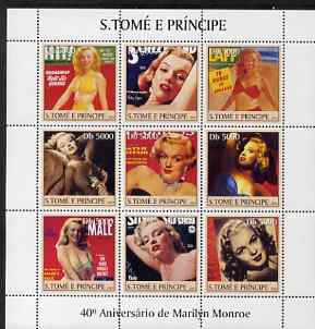 St Thomas & Prince Islands 2003 Marilyn Monroe perf sheetlet #1 containing 9 values unmounted mint Mi 2409-17, stamps on , stamps on  stamps on personalities, stamps on  stamps on women, stamps on  stamps on movies, stamps on  stamps on films, stamps on  stamps on marilyn monroe, stamps on  stamps on cinema