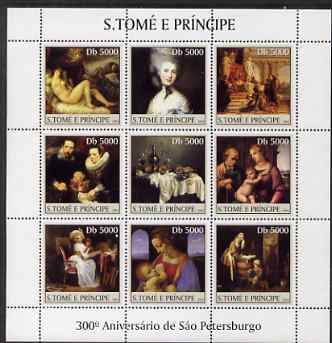 St Thomas & Prince Islands 2003 300th Anniversary of St Petersburg perf sheetlet containing 9 values (Paintings #2) unmounted mint Mi 2467-75, stamps on , stamps on  stamps on arts