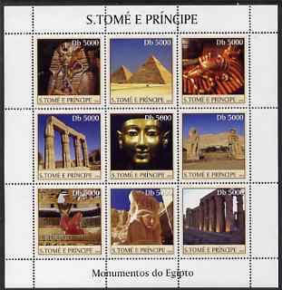 St Thomas & Prince Islands 2003 Monuments of Egypt #2 perf sheetlet containing 9 values unmounted mint Mi 2360-68, stamps on , stamps on  stamps on egyptology, stamps on  stamps on monuments, stamps on  stamps on pyramids, stamps on  stamps on 