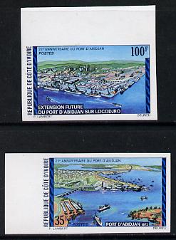 Ivory Coast 1975 Abidjan Port 35f & 100f imperf marginal singles from limited printing unmounted mint, stamps on ports