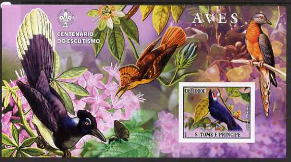 St Thomas & Prince Islands 2007 Birds #2 large imperf s/sheet containing 1 value (Scout logo in background) unmounted mint, stamps on birds, stamps on scouts