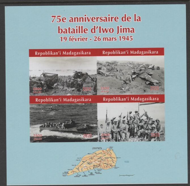 Madagascar 2020 75th Anniversary of the Battle of Iwo Jima imperf sheetlet containing 4 values unmounted mint, stamps on battles, stamps on  ww2 , stamps on 