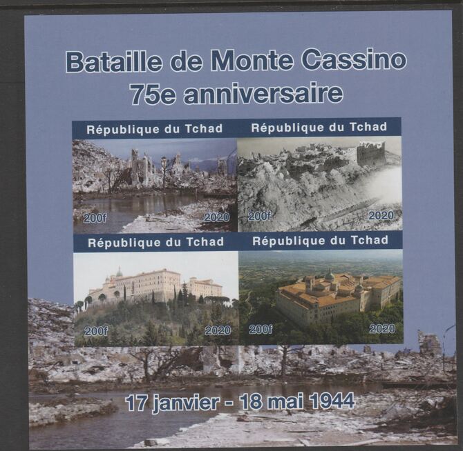 Chad 2020 75th Anniversary of Battle of Monte Cassino imperf sheetlet containing 4 values unmounted mint. , stamps on battles, stamps on  ww2 , stamps on 