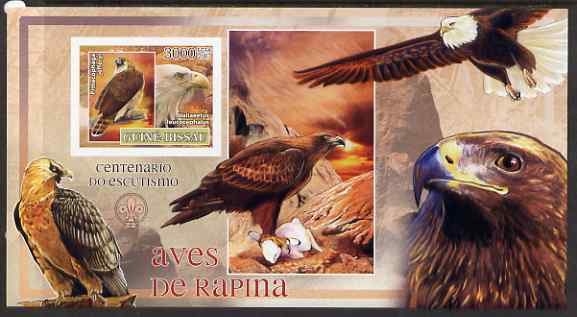 Guinea - Bissau 2007 Birds of Prey - Eagles large imperf s/sheet containing 1 value (Scout logo in background) unmounted mint, stamps on , stamps on  stamps on birds, stamps on  stamps on scouts, stamps on  stamps on birds of prey, stamps on  stamps on eagles