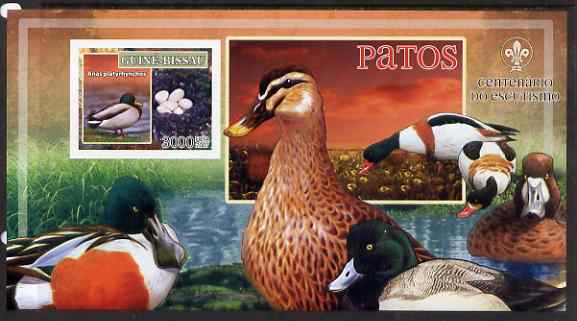 Guinea - Bissau 2007 Birds - Ducks large imperf s/sheet containing 1 value (Scout logo in background) unmounted mint, stamps on , stamps on  stamps on birds, stamps on  stamps on scouts, stamps on  stamps on ducks
