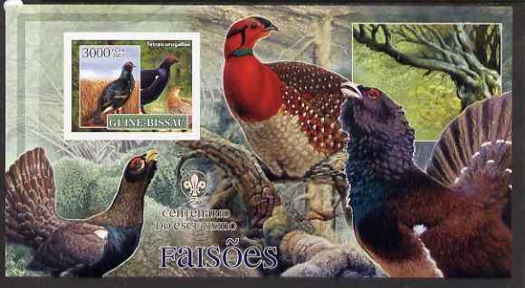 Guinea - Bissau 2007 Birds - Pheasants large imperf s/sheet containing 1 value (Scout logo in background) unmounted mint, stamps on , stamps on  stamps on birds, stamps on  stamps on scouts, stamps on  stamps on pheasants, stamps on  stamps on game