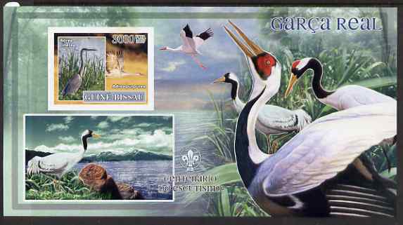 Guinea - Bissau 2007 Birds - Herons large imperf s/sheet containing 1 value (Scout logo in background) unmounted mint, stamps on , stamps on  stamps on birds, stamps on  stamps on scouts, stamps on  stamps on herons