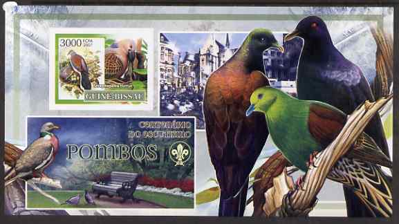 Guinea - Bissau 2007 Birds - Pigeons large imperf s/sheet containing 1 value (Scout logo in background) unmounted mint, stamps on birds, stamps on scouts, stamps on pigeons