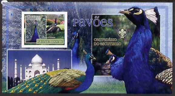 Guinea - Bissau 2007 Birds - Peacocks large imperf s/sheet containing 1 value (Scout logo in background) unmounted mint, stamps on , stamps on  stamps on birds, stamps on  stamps on scouts, stamps on  stamps on peacocks