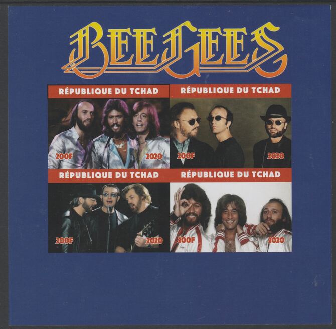 Chad 2020 Bee Gees imperf sheetlet containing 4 values unmounted mint. Note this item is privately produced and is offered purely on its thematic appeal, stamps on , stamps on  stamps on music, stamps on  stamps on rock, stamps on  stamps on pops