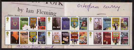 Great Britain 2008 Birth Centenary of Ian Flemming (James Bond) perf m/sheet unmounted mint SG 2797-2802, stamps on , stamps on  stamps on literature, stamps on  stamps on  spy , stamps on  stamps on films, stamps on  stamps on cinema, stamps on  stamps on movies, stamps on  stamps on scots, stamps on  stamps on scotland