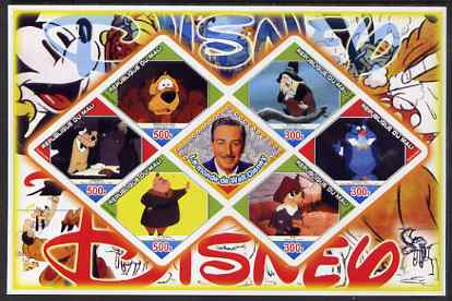 Mali 2006 The World of Walt Disney #01 imperf sheetlet containing 6 diamond shaped values plus label, unmounted mint, stamps on disney, stamps on films, stamps on cinema, stamps on movies, stamps on cartoons, stamps on bears, stamps on owls