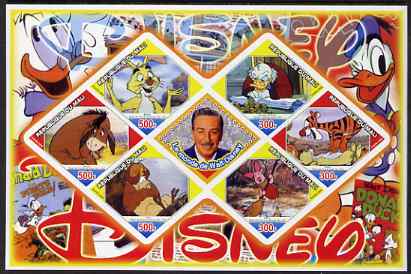 Mali 2006 The World of Walt Disney #02 imperf sheetlet containing 6 diamond shaped values plus label, unmounted mint, stamps on disney, stamps on films, stamps on cinema, stamps on movies, stamps on cartoons, stamps on pigs, stamps on swine, stamps on donkeys, stamps on owls, stamps on rabbits, stamps on ducks, stamps on tigers