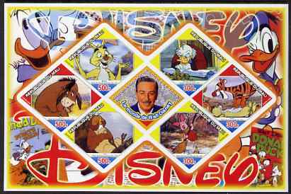 Mali 2006 The World of Walt Disney #02 imperf sheetlet containing 6 diamond shaped values plus label, unmounted mint, stamps on , stamps on  stamps on disney, stamps on  stamps on films, stamps on  stamps on cinema, stamps on  stamps on movies, stamps on  stamps on cartoons, stamps on  stamps on pigs, stamps on  stamps on swine, stamps on  stamps on donkeys, stamps on  stamps on owls, stamps on  stamps on rabbits, stamps on  stamps on ducks, stamps on  stamps on tigers