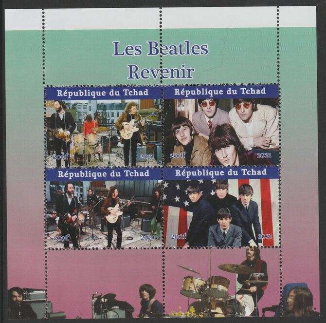 Chad 2020 The Beatles perf sheetlet containing 4 values unmounted mint. Note this item is privately produced and is offered purely on its thematic appeal, stamps on music, stamps on beatles, stamps on pops, stamps on rock