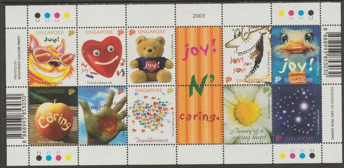 Singapore 2003 Greetings Stamps perf sheetlet containing 10 values & 2 labels unmounted mint, SG1280-80, stamps on teddy bear, stamps on apples