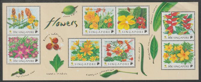 Singapore 1998 Flowers perf sheetlet containing 8 values unmounted mint, SG MS957, stamps on , stamps on  stamps on flowers