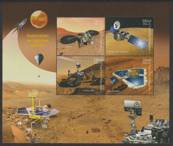 Madagascar 2018 Exploring Mars perf sheet containing four values unmounted mint, stamps on space, stamps on mars, stamps on 