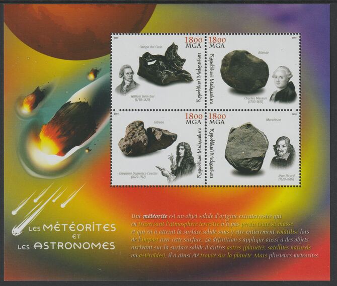 Madagascar 2018 Meteorites & Asteroids perf sheet containing four values unmounted mint, stamps on , stamps on  stamps on space, stamps on  stamps on meteors, stamps on  stamps on asteroids