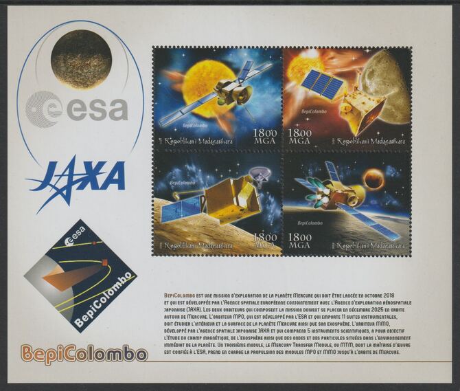 Madagascar 2018 Jaxa Space Mission perf sheet containing four values unmounted mint, stamps on , stamps on  stamps on space, stamps on  stamps on satellites