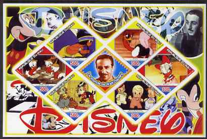 Mali 2006 The World of Walt Disney #08 imperf sheetlet containing 6 diamond shaped values plus label, unmounted mint, stamps on , stamps on  stamps on disney, stamps on  stamps on films, stamps on  stamps on cinema, stamps on  stamps on movies, stamps on  stamps on cartoons, stamps on  stamps on ducks, stamps on  stamps on indians