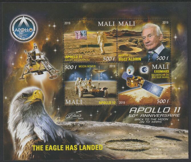 Mali 2019 Apollo 11 - 50th Anniversary perf sheet #3 containing four values unmounted mint, stamps on space, stamps on satellites, stamps on apollo, stamps on concorde, stamps on aviation, stamps on moon