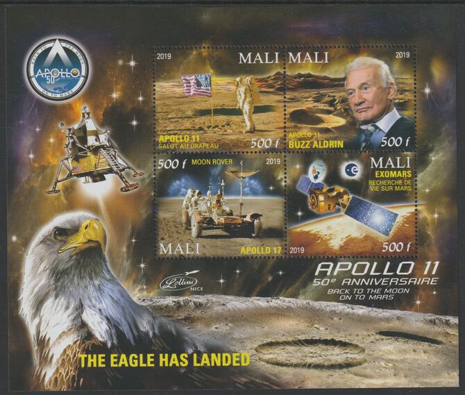 Mali 2019 Apollo 11 - 50th Anniversary perf sheet #3 containing four values unmounted mint, stamps on space, stamps on satellites, stamps on apollo, stamps on concorde, stamps on aviation, stamps on moon