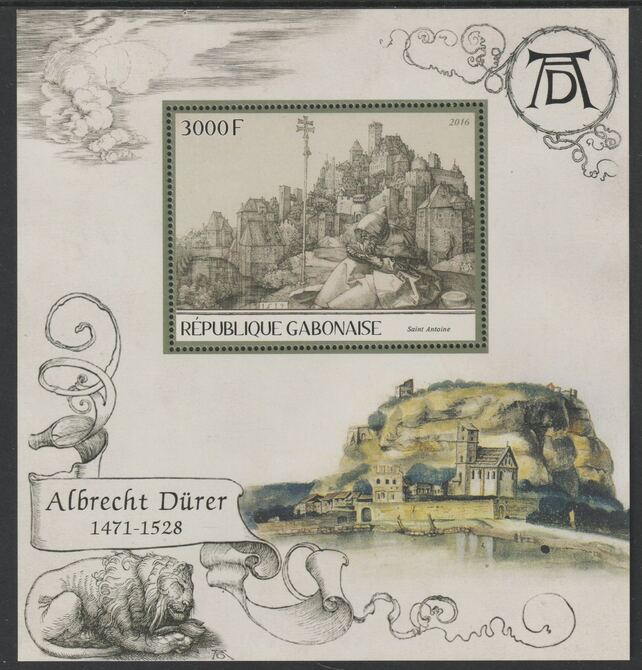 Gabon 2016 Albrecht Durer perf deluxe sheet containing one value unmounted mint, stamps on arts, stamps on paintings, stamps on durer