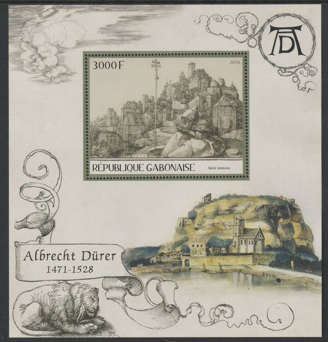 Gabon 2016 Albrecht Durer perf deluxe sheet containing one value unmounted mint, stamps on , stamps on  stamps on arts, stamps on  stamps on paintings, stamps on  stamps on durer