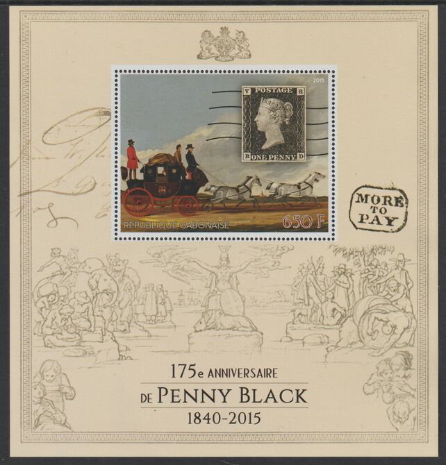 Gabon 2015 Penny Black - 175th Anniversary perf deluxe sheet containing one value unmounted mint, stamps on stamp on stamp, stamps on postal, stamps on mailcoach
