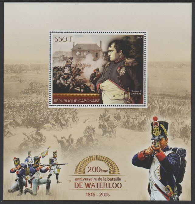 Gabon 2015 Waterloo - 200th Anniversary perf deluxe sheet containing one value unmounted mint, stamps on waterloo, stamps on battles, stamps on napoleon, stamps on militaria