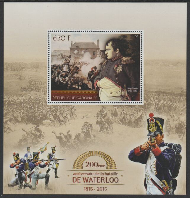 Gabon 2015 Waterloo - 200th Anniversary perf deluxe sheet containing one value unmounted mint, stamps on , stamps on  stamps on waterloo, stamps on  stamps on battles, stamps on  stamps on napoleon, stamps on  stamps on militaria