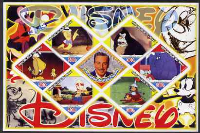 Mali 2006 The World of Walt Disney #10 imperf sheetlet containing 6 diamond shaped values plus label, unmounted mint, stamps on , stamps on  stamps on disney, stamps on  stamps on films, stamps on  stamps on cinema, stamps on  stamps on movies, stamps on  stamps on cartoons, stamps on  stamps on elephants