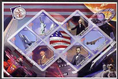 Easdale 2006 Washington Stamp Exhibition imperf sheetlet containing 6 diamond shaped values (plus label) unmounted mint, stamps on stamp exhibitions, stamps on scouts, stamps on statue of liberty, stamps on lincoln, stamps on usa presidents, stamps on constitutions, stamps on personalities, stamps on flags, stamps on concorde, stamps on aviation, stamps on shuttle, stamps on space, stamps on  f1 , stamps on formula 1, stamps on 