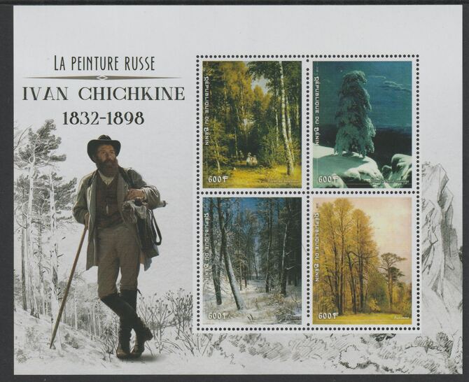 Benin 2018 Russian Painters -Ivan Shishkin perf sheet containing four values unmounted mint, stamps on , stamps on  stamps on arts, stamps on  stamps on paintings, stamps on  stamps on russian