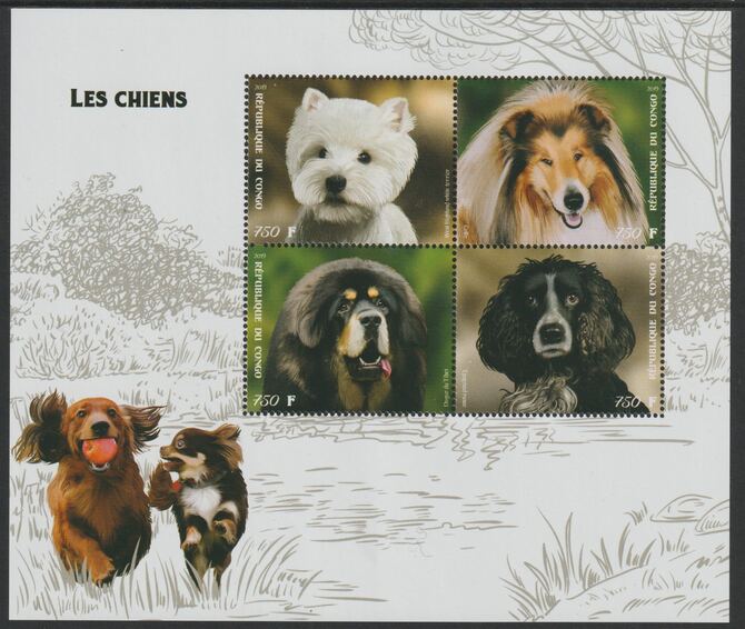 Congo 2019 Dogs perf sheet containing four values unmounted mint, stamps on , stamps on  stamps on dogs